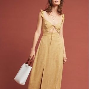 Anthropologie Capulet Yellow Gingham Print Keyhole Dress